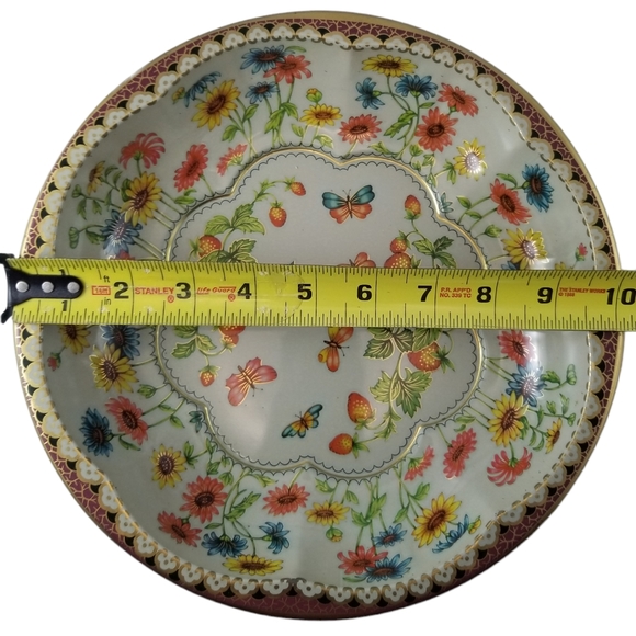 Vintage Daher Decorated Ware Floral Butterfly Strawberry Tin Bowl Serving Tray - Picture 8 of 9